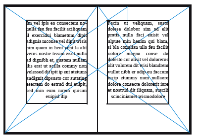 La retícula de un libro diseñada con la composición áurea, realizada con el procedimiento de elaboración de método de división geométrica de las páginas de un libro según Honnecourt (Rodríguez, 2011)